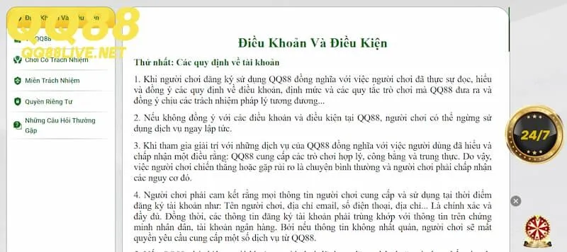 Giới thiệu điều khoản điều kiện tại QQ88