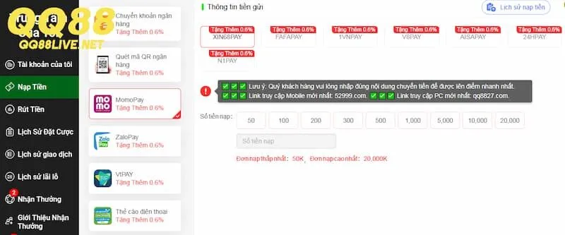 Hướng dẫn tân thủ các bước chi tiết nạp tiền QQ88